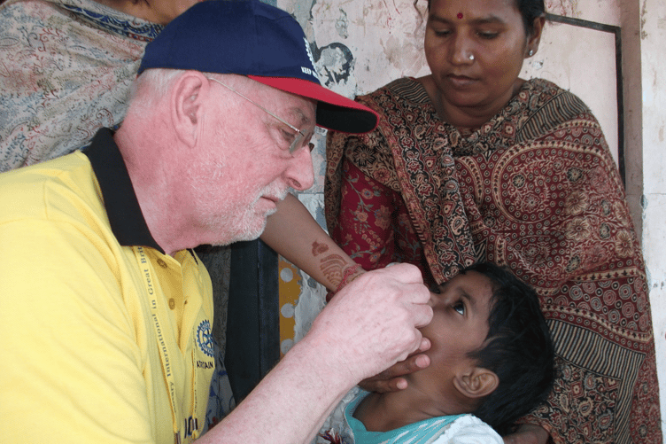 Minehead Rotarian David Yates on a national immunisation day in New Delhi, India.