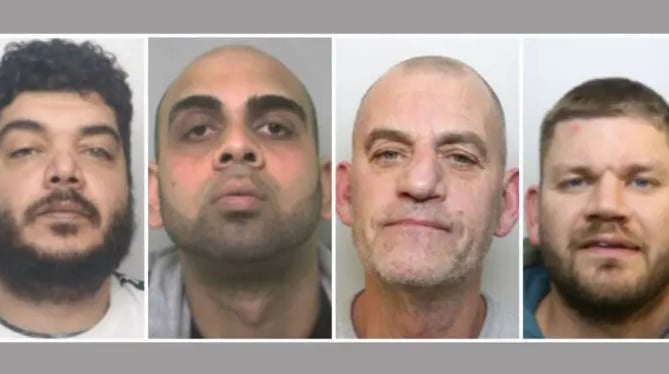Anes Troudi, age 40 from Fishponds (left); Adnan Malik, 33 from St Annes (centre left); Carl Powell, 50, of Paulton (centre right), and Gary Browne, 39 from Radstock (right) all pleaded guilty 