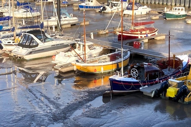 Watchet Marina showing the current state of the mud in the harbour.