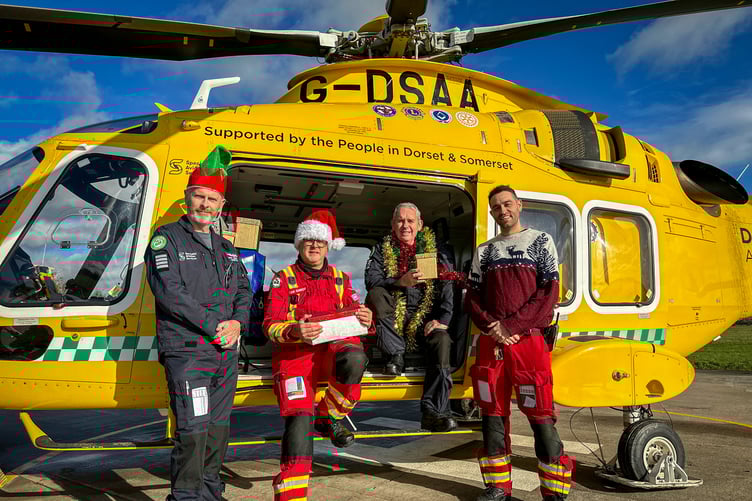 The crew of the Dorset and Somerset Air Ambulance getting into festive mood.