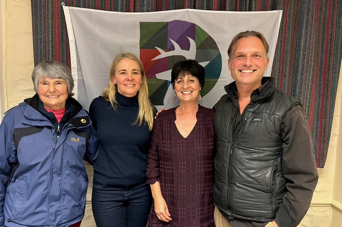 Travel publisher Hilary Bradt with (left to right) British explorer Belinda Kirk, festival director Ali Pegrum, and survival expert John Hudson.