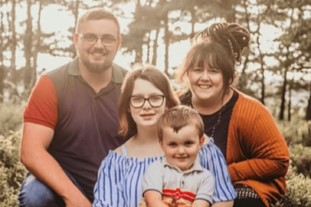 Connor and Emma Thrush with children Layla and Henry, who have taken over Allerford Post Office and Shop.