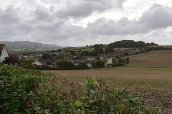 A view across the Parsonage Farm, Watchet, proposed development site from a footpath on the northern boundary.