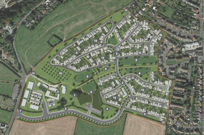 An illustrative lay-out plan of proposed development at Parsonage Farm, Watchet.