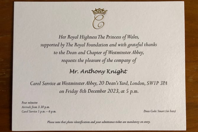 Anthony Knight's Royal carol service invitation.