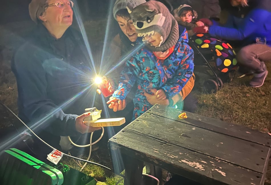 Four-year-old Charlie switches on orchard lights