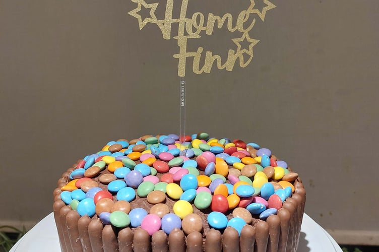 A welcome home cake made by a neighbour for Finn Webber.