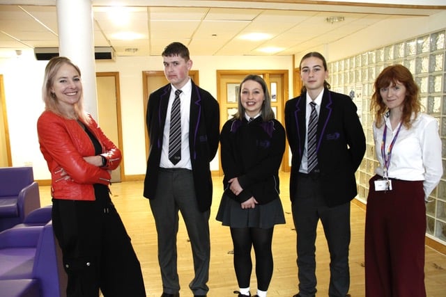 Dr Alice Roberts with students at West Somerset College.