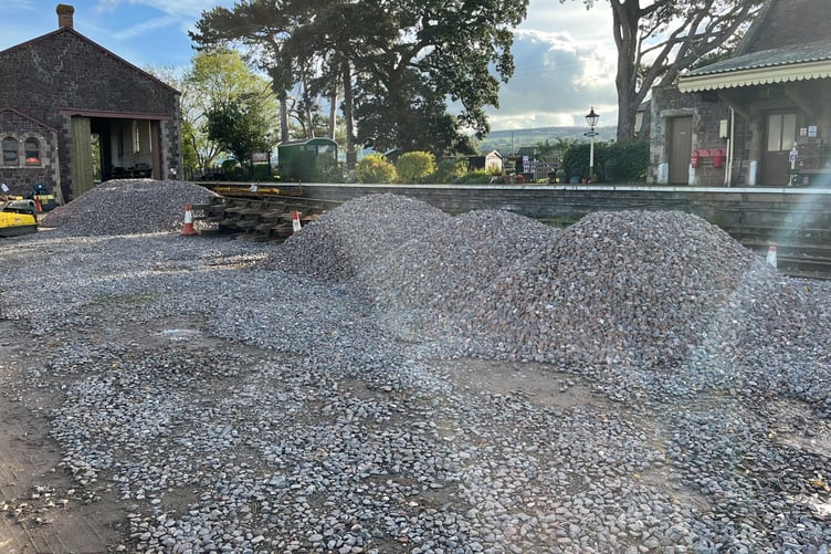 Ballast being stored for use on the West Somerset Railway.