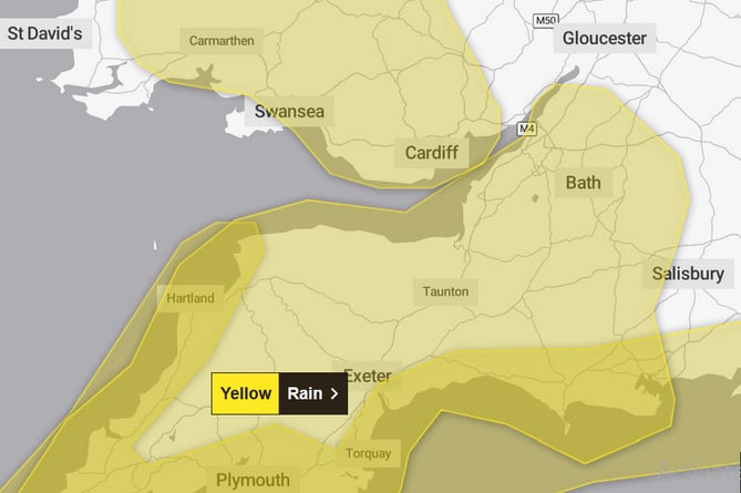 A Met Office map of its yellow rain warning for December 27.