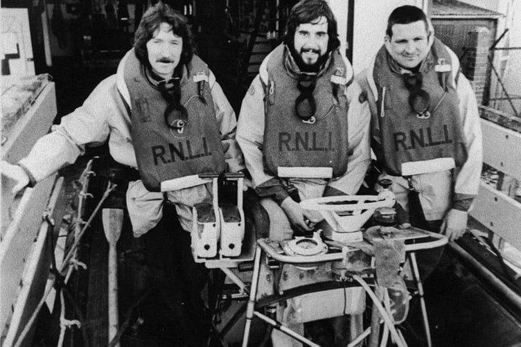 Albert Hartgen (right) was honoured in 1975 by the RNLI for bravery in a yacht rescue with Peter McGregor (left) and Chris Rundle.