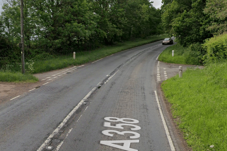 The location of a car crash on the A358 on Hallway Hill on Monday.