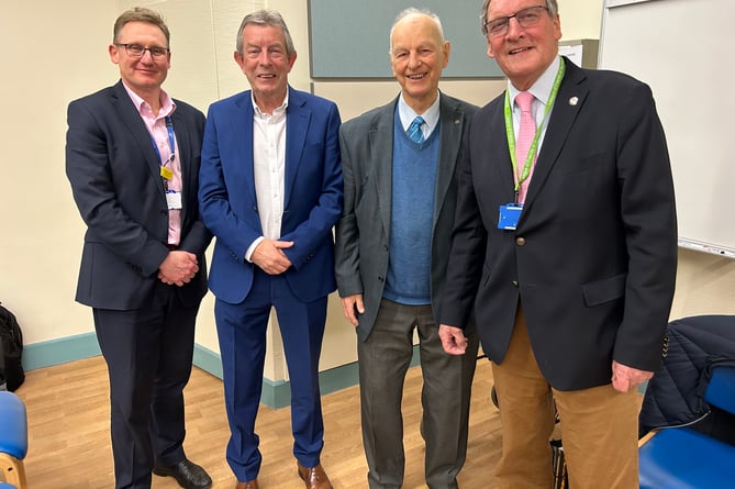 Retiring Musgrove League of Friends president Dr Chris Cutting (second, right) is pictured with (left to right) Musgrove chief executive Peter Lewis, new president Clinton Rogers, and league chairman Peter Renshaw.