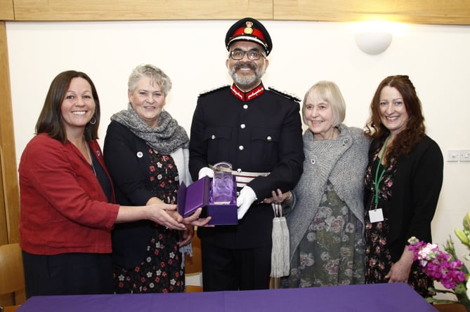 Lord Lieutenant of Somerset Mohammed Saddiq presents the Kings Award for Voluntary Service to West Somerset Food Bank volunteers (left to right) manager Ali Sanderson, trustees chairman Katrina Midgley, founding trustee Jane Jones, and operations assistant Cally Elston.
