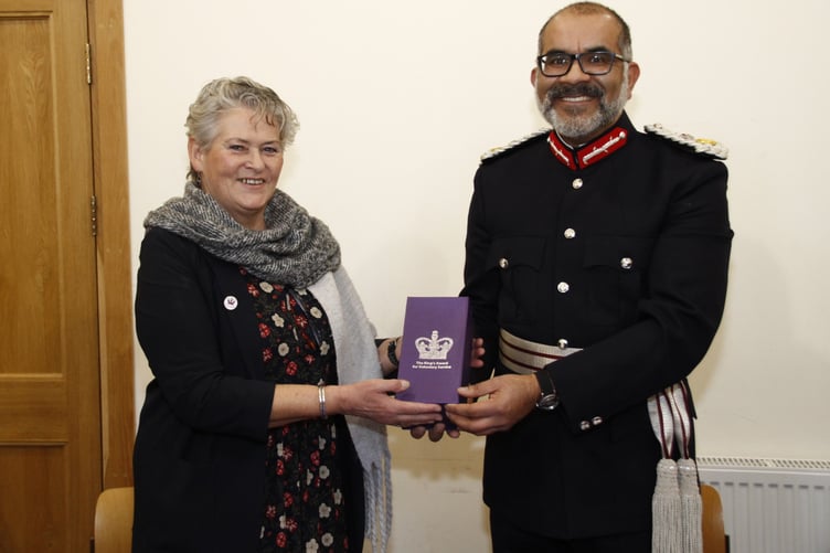 West Somerset Food Cupboard trustees chairman Katrina Midgley with Somerset Lord Lieutenant Mohammed Saddiq.
