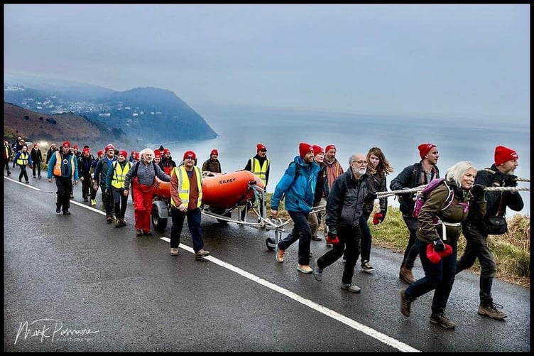 Taking on Countisbury Hill for the overland lifeboat launch re-enactment on Exmoor.