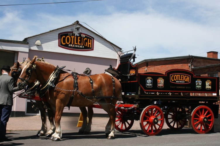 A horse-drawn dray from the days of the former Cotleigh Brewery, in Wiveliscombe.