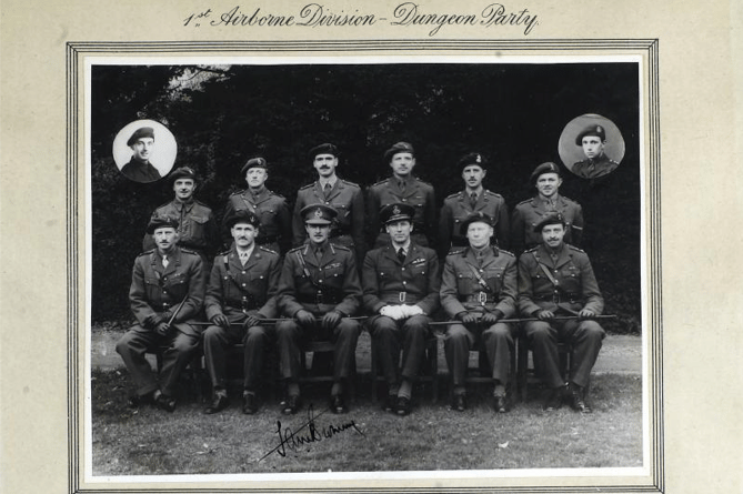 A photograph of the 1st Airborne Division's 'Dungeon Party' with Brigadier Sir Mark Henniker front, left.