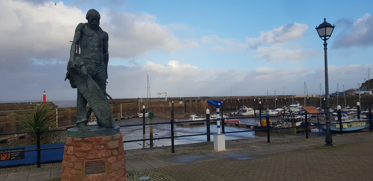 The Ancient Mariner statue beside Watchet Marina which commemorates the town inspiring poet Samuel Taylor Coleridge to write of his most famous works.