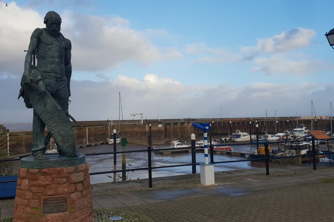 The Ancient Mariner statue beside Watchet Marina which commemorates the town inspiring poet Samuel Taylor Coleridge to write of his most famous works.