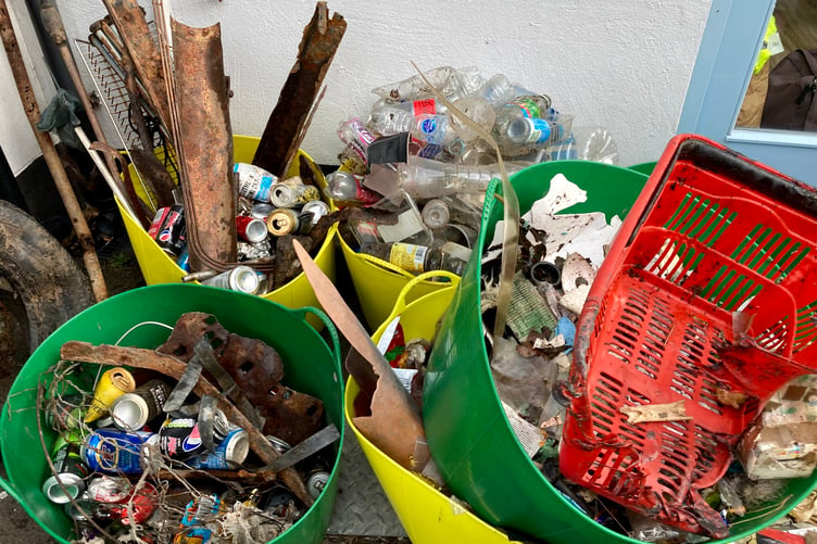 Some of the rubbish collected during a beach clean and litter pick in Watchet.