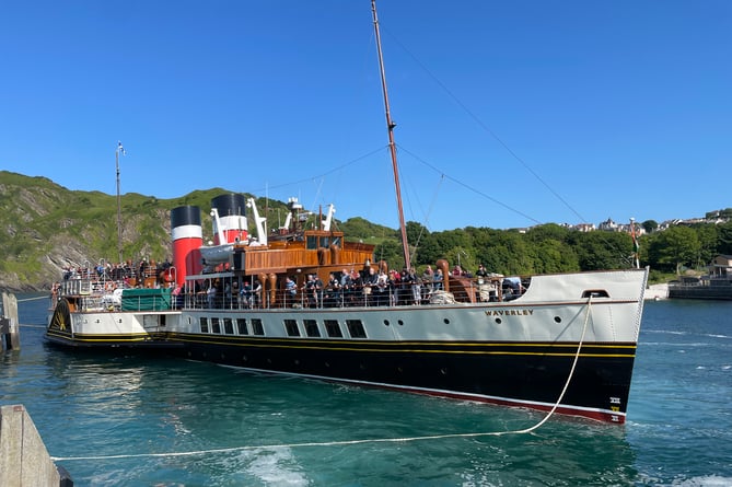 The Waverley berthing in Ilfracombe during its 2023 Bristol Channel season.