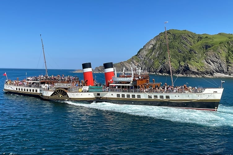 A Waverley cruise leaving Ilfracombe to sail along the Exmoor coastline.