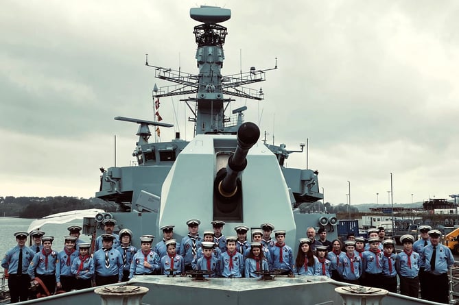 Watchet Sea Scouts and Explorer Scouts aboard HMS Somerset.