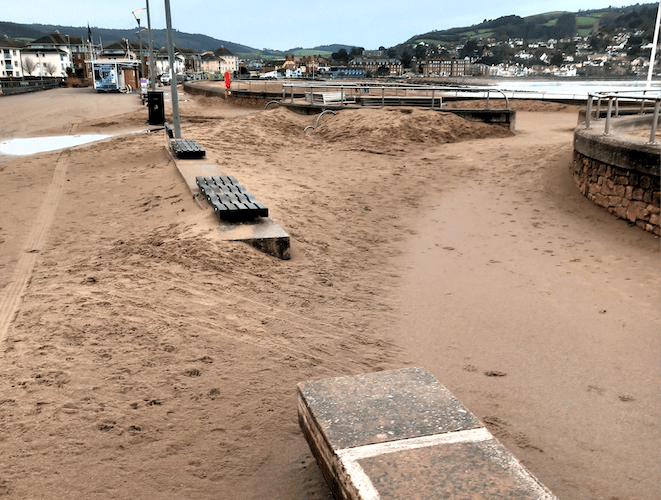 Tons of sand was blown onto Minehead sea front in stormy weather last weekend.