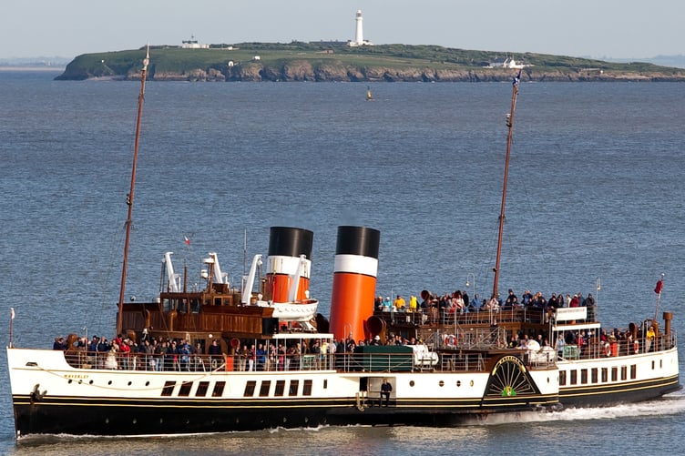 The Waverley in the Bristol Channel with Flat Holm island as a backdrop.