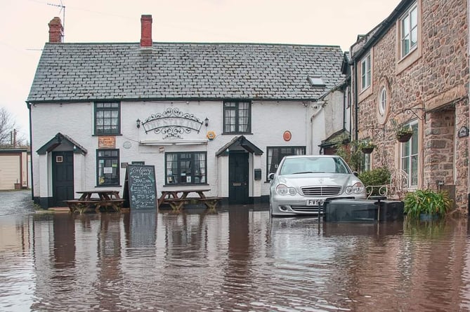 High tide at the Star Inn, Watchet, at the height of the weather warnings in West Somerset 