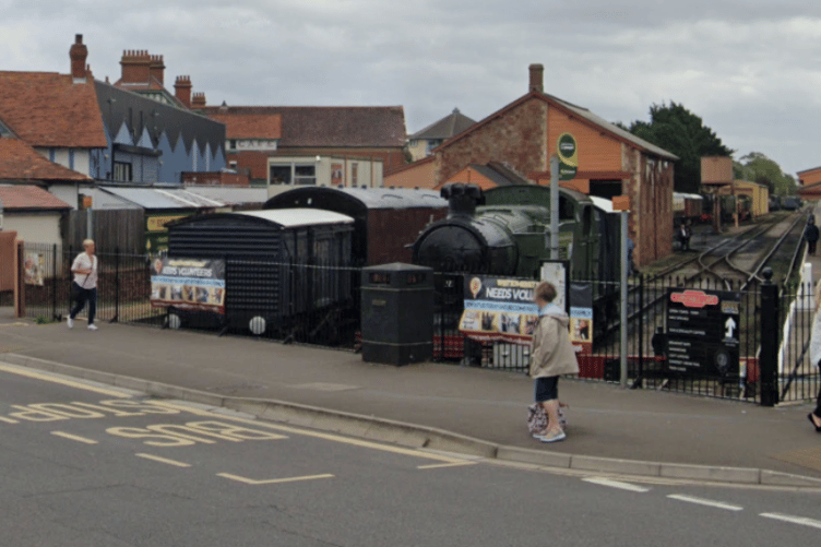The bus stop outside the West Somerset Railway Station, in Minehead.