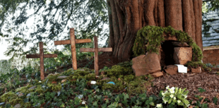 Easter garden and stones of hope for village