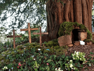 Easter garden and stones of hope for village