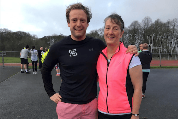Porlock runner Nora Maw with her son Thomas.
