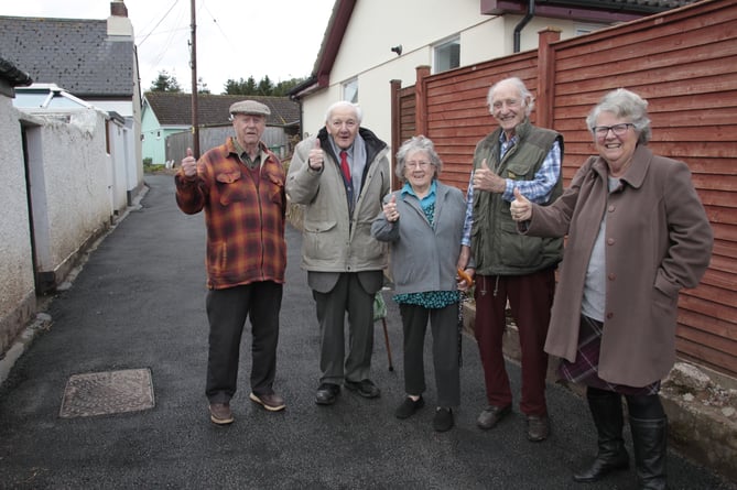 Somerset Cllr Rosemary Woods (right) with happy residents of Whitehall, Watchet, (from left) Brian Pankhurst, Philip Sealey, and Sheila and Bill Nicholls.
