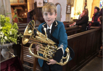 Stan Reid debuts with West Somerset Brass Band on euphonium, aged 10 years