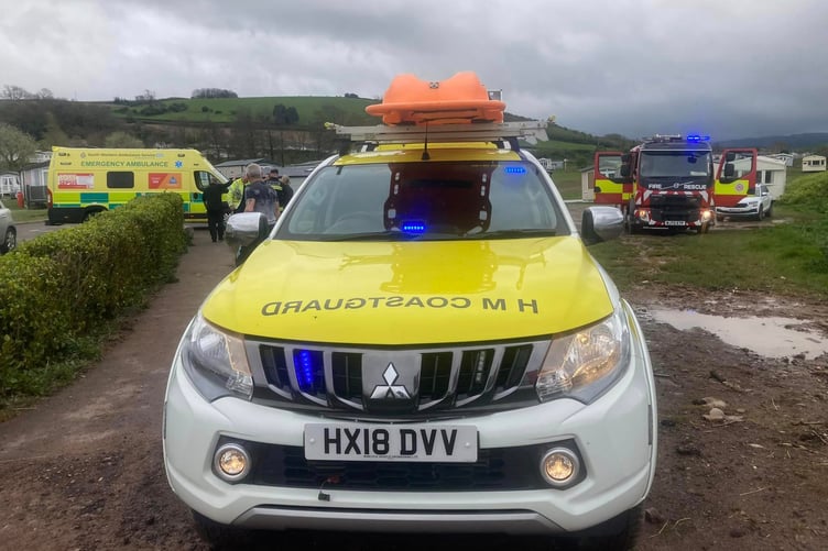 Emergency services assembled at the Haven Doniford Bay caravan park to rescue a person stuck in mud on the beach.