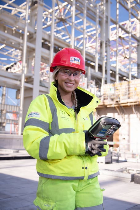 Evie Holdsworth, aged 17, from Bridgwater, is now six months into her geospatial surveying apprenticeship with the MEH Alliance at Hinkley Point C.