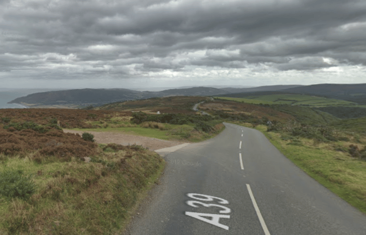 The A39 above Porlock Hill where a motorcyclist was killed on Monday morning