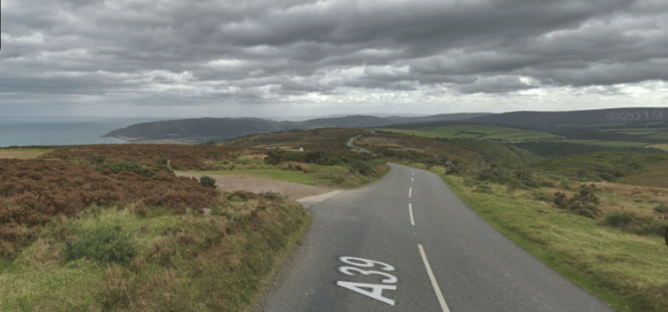 The A39 above Porlock Hill where a motorcyclist was killed on Monday morning
