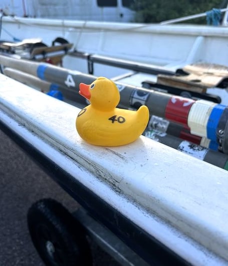 Duck No 40 is brought ashore by Watchet Rowing Club.