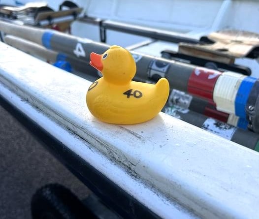Duck No 40 is brought ashore by Watchet Rowing Club.
