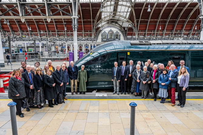 Guests at the train naming ceremony for Polar explorer Captain Robert Falcon Scott, held at London Paddington station.