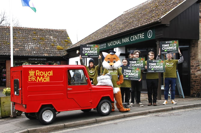 Anti-hunting campaigners outside Exmoor National Park Authority's visitor centre in Dunster calling for a ban on 'trail hunts'. 