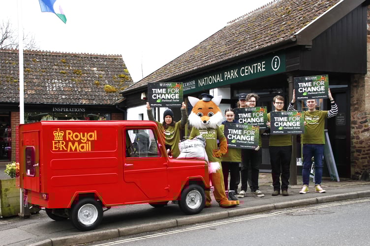 Anti-hunting campaigners outside Exmoor National Park Authority's visitor centre in Dunster calling for a ban on 'trail hunts'.