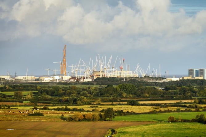 The Hinkley Point C construction site, seen from the Pawlett area (EDF)