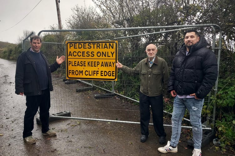 Councillor Richard Wilkins, John Richards from the Watchet Chamber of Trade and Watchet Task Force chairman Sean Terrett on the B3191 Cleeve Hill (Somerset Council)