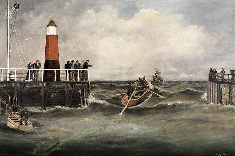Thomas Chidgey's painting of Watchet hobblers putting out to sea Photo Watchet Market House Museum