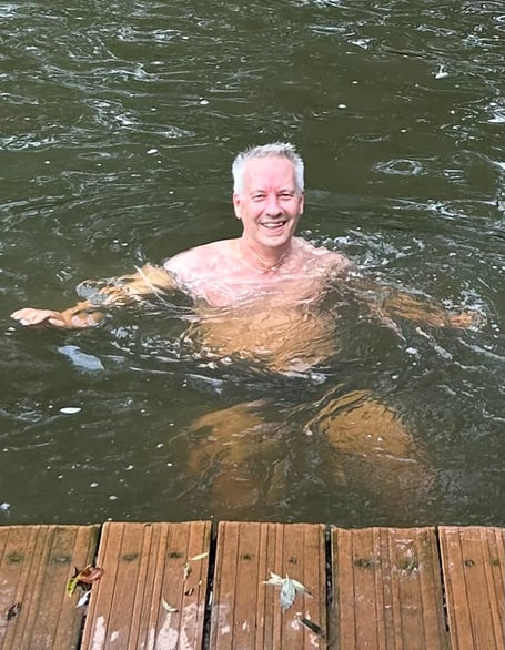 Gideon Amos swimming in the Tone at French Weir Park.